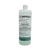 A white plastic bottle of Wipeout X5 Spray Tank Cleaner by Adjuvant, featuring a white cap, integrated handle, and a white label with green and black text and graphics.