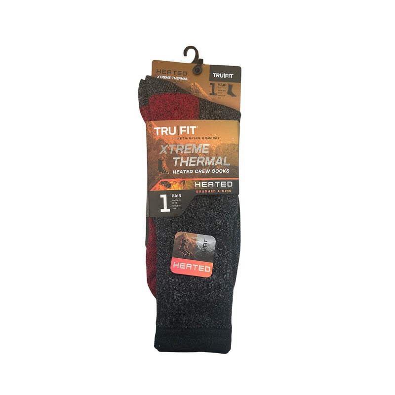 Tru Fit extreme thermal heated crew socks with packaging on a white background
