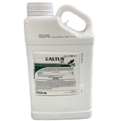 A white bottle of Zaltus SX Herbicide with an Atticus label on a white background